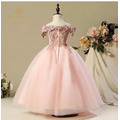 韓版中大童一字肩長款蓬蓬裙/公主裙/禮服(粉色)_4
