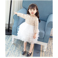 秋裝韓版金蔥拼接網紗長袖蓬蓬裙/公主裙(白色)_3