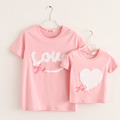 韓版全棉愛心休閒短袖T恤上衣/親子裝(粉色)