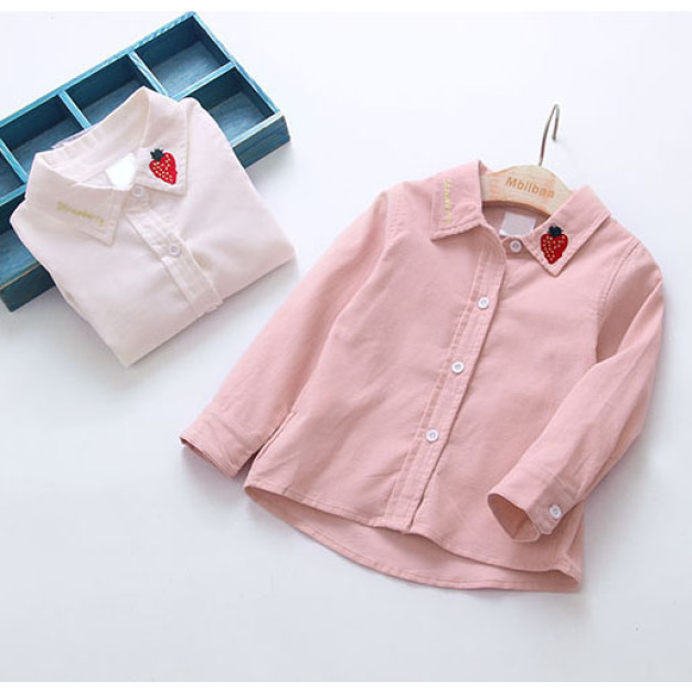 秋裝韓版草莓刺繡長袖襯衫/上衣(2色)