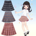 秋款韓版中大童防走光格子百褶裙(3色)