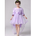 蕾絲蝴蝶結婚紗燕尾七分袖禮服/花童(紫色)_4