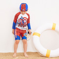 韓國外貿男童防晒長袖泳衣泳褲+泳帽三件套裝(美國隊長)_4