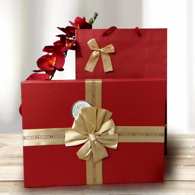紅色禮盒+提袋/彌月禮盒/生日/新年禮