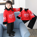 新年款中國唐裝毛絨厚棉上衣+長褲套裝(紅色)