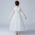 外貿韓版中大童柔軟蕾絲繡花半袖長款婚紗禮服/公主裙(白色)_2