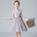 外貿韓版中大童甜美立體蕾絲繡花公主裙/禮服(灰色)