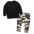 歐美外貿男童字母印花長袖上衣+迷彩長褲二件套裝_1