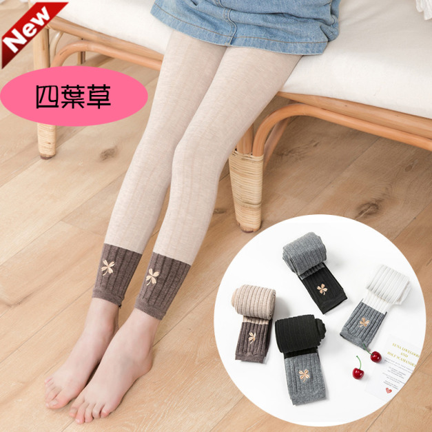 春秋新款韓版中大童針織純棉四葉草內搭褲/長褲(4色)