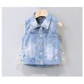 夏款韓版中小童繡花紗拼接牛仔背心/上衣_2