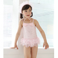 外貿韓版女童閃亮貝殼珠光裙式粉色連身泳裝+泳帽二件套_1