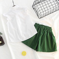 夏裝韓版刺繡背心襯衫+綠色短褲二件套_1