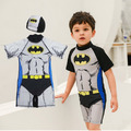 韓版男童漫威卡通超人防曬連身泳衣+泳帽二件套(蝙蝠俠)