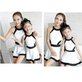 外貿韓版小香風美背式連身泳裝/親子裝(黑/白) 大人款_7