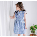 【韓國正品】夏裝中大童小花飛袖純棉藍色背心裙_3