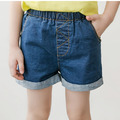 【韓國正品】夏裝中大童彈力卷邊牛仔短褲_3