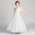 韓版中大童甜美圓領刺繡長款禮服/花童/畢業禮服(白色)