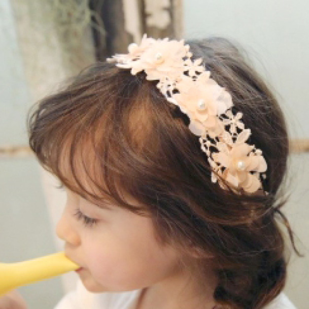 韓版兒童花朵蕾絲綁帶髮箍髮帶頭飾(粉色)