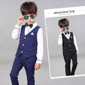 韓版帥氣中大男童長袖襯衫+西裝背心+長褲三件套裝(黑色)_6