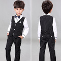 韓版帥氣中大男童長袖襯衫+西裝背心+長褲三件套裝(黑色)