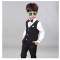 韓版帥氣中大男童長袖襯衫+西裝背心+長褲三件套裝(黑色)_2