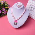 韓版冰雪奇緣珍珠項鍊+手鍊公主飾品套組(粉色)_2