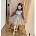 秋裝新款韓版中大童網紗拼接長袖連衣裙_4