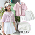 2021夏裝韓版中大童海軍領粉色上衣+百褶短裙二件套裝/親子裝