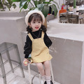 秋裝新款蓬蓬袖上衣+吊帶裙二件套(黑衣+黃裙)_3