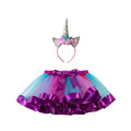 萬聖節cosplay女童七彩網紗蓬裙+獨角獸髮圈二件套(4款)_3