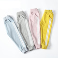秋裝新款中大童線條休閒棉質長褲/運動褲(粉/黃/藍/灰)_1