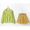 秋裝新款中大童刺繡鳳梨上衣+格子短裙二件套(果綠色)_5