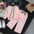 秋裝新款韓版中大童純色連帽上衣+長褲二件套(粉色)