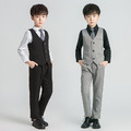 韓版帥氣中大男童黑色襯衫+西裝外套+背心+長褲+領帶五件套(灰色)_3