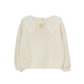 秋冬新款韓版中大童蕾絲領上衣(米白色)_3