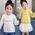 秋裝新款韓版中大童蕾絲繡花上衣(黃)_3