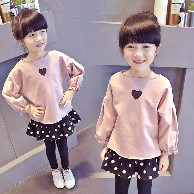 秋款韓版愛心娃娃衫寬鬆純色上衣 (粉/藍/黃)