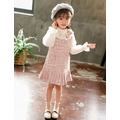 秋冬款韓版中大童小香風百褶背心裙(粉色)_2