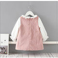秋冬款韓版小童甜美假二件絨毛粉色連衣裙_1