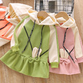 秋冬款韓版中小童拼色連帽蝴蝶結上衣/裙衫(3色)