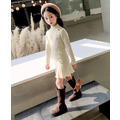 2021秋冬款韓版中大童立高領針織百褶連衣裙(米色)_1