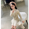 2021秋冬款韓版中大童立高領針織百褶連衣裙(米色)_6