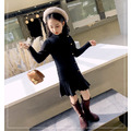 2021秋冬款韓版中大童立高領針織百褶連衣裙(黑色)現貨_5