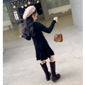 2021秋冬款韓版中大童立高領針織百褶連衣裙(黑色)現貨_3