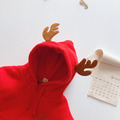 冬款韓版立體可愛糜鹿加絨連帽紅色上衣_5