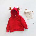 冬款韓版立體可愛糜鹿加絨連帽紅色上衣_4