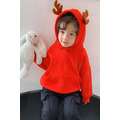 冬款韓版立體可愛糜鹿加絨連帽紅色上衣_2