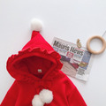 冬款韓版可愛毛球加絨花邊連帽紅色上衣_7