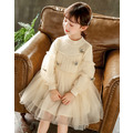 冬款韓版中大童蝴蝶蓬蓬袖毛衣拼接網紗公主裙(米色)_4