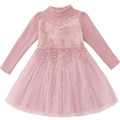 冬款韓版中大童蕾絲釘珠毛絨公主裙(粉紫色)_4